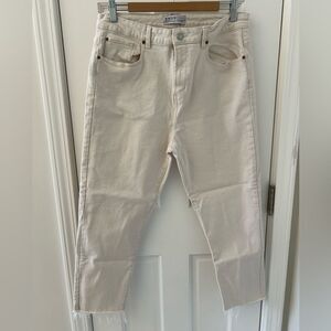 Primark Ivory Denim High Rise‎ Jeans Cropped Raw Hem - Size 12